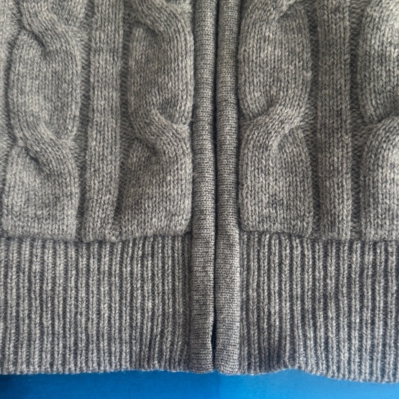 Neiman Marcus Gray Hooded Zip-Up Cable Knit Sweater Merino Wool Cashmere - Picture 6 of 13